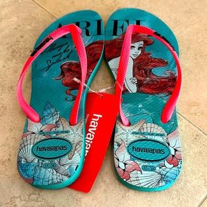 The Little Mermaid Ariel Havaianas Flip Flop Sandals Mint Green Pink size 7 8